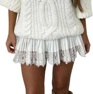 Muineobuka Lace Slip Skirts for Women Y2K Low Waist Lace Pleated Ruffle Hem Short Skirts Layered Flowy Underskirt Streetwear