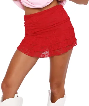 Mxiqqpltky Lace Skirts for Women Y2k Low Waist Flowy Skirts Layered Pleated Ruffle Mini Skirt Streetwear