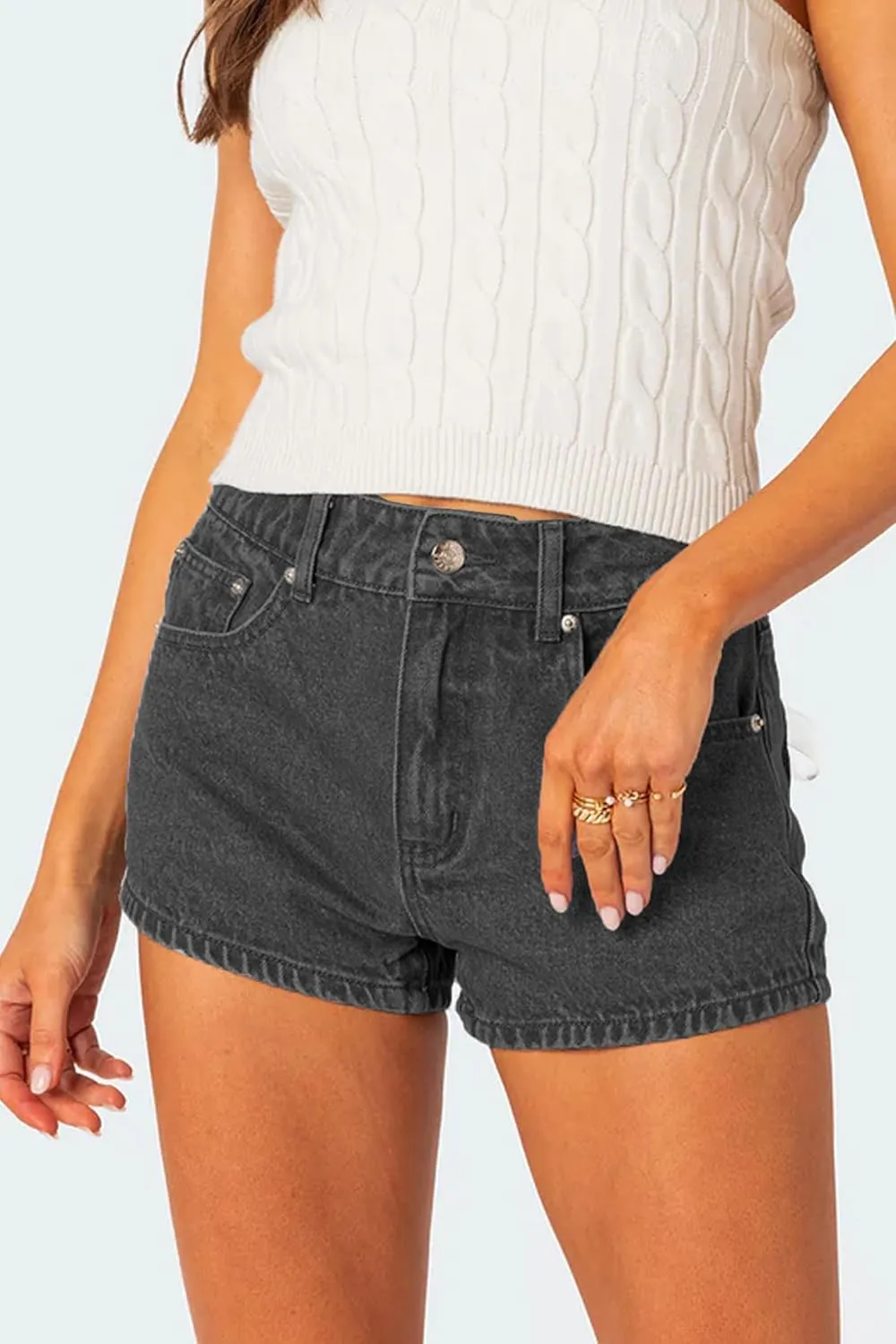 Mxiqqpltky Star Patchwork Denim Shorts Women Mid Waist Bodycon Raw Hem Grunge Harajuku Stretchy Jean Shorts Y2k Streetwear