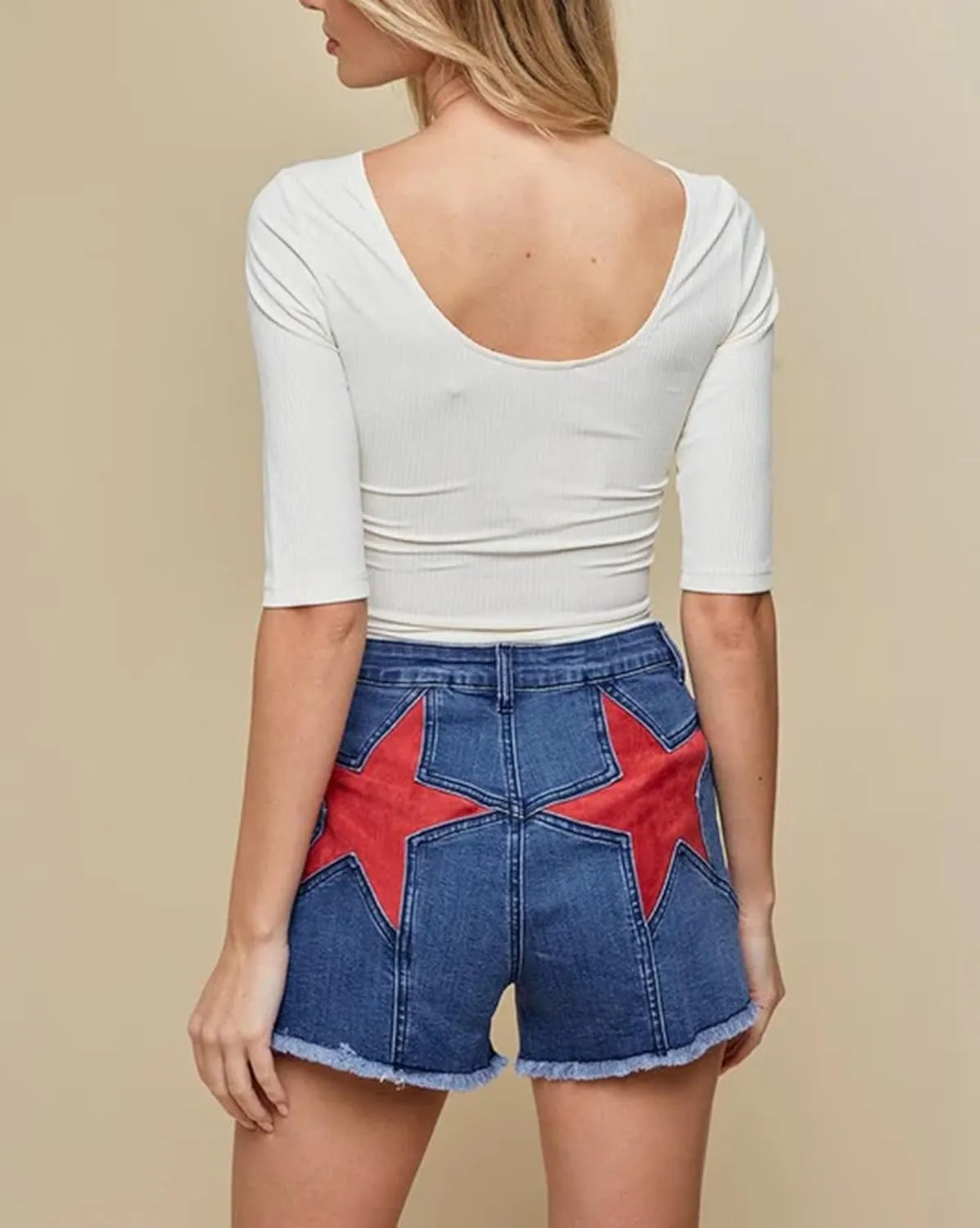 Mxiqqpltky Star Patchwork Denim Shorts Women Mid Waist Bodycon Raw Hem Grunge Harajuku Stretchy Jean Shorts Y2k Streetwear