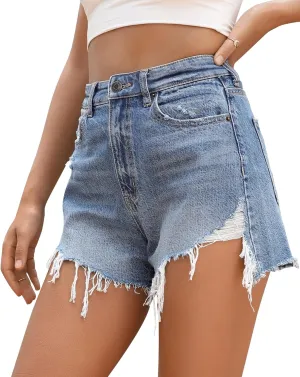 OFLUCK Women's Ripped Denim Shorts High Waisted Destroyed Summer Casual Jean Short with Pockets