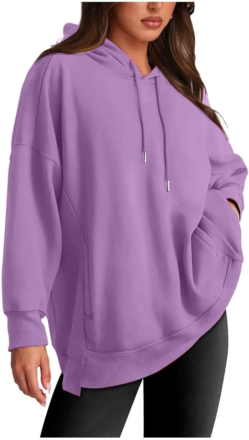 Oversized Hoodies for Womens Fleece Solid Colour Sweatshirts Long Sleeve Sweaters Pullover y2k Fall Outfits with Pocket