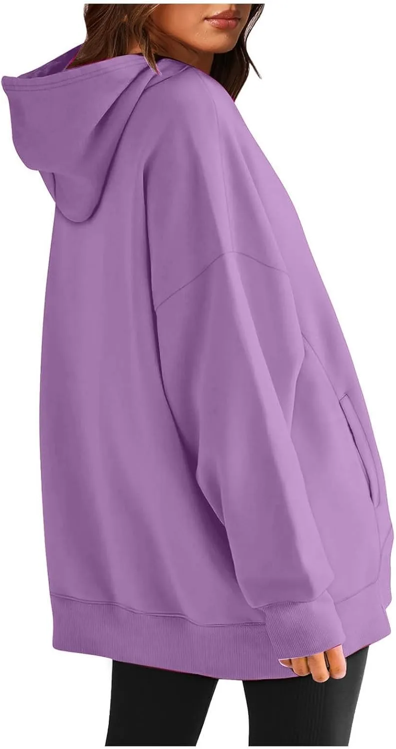 Oversized Hoodies for Womens Fleece Solid Colour Sweatshirts Long Sleeve Sweaters Pullover y2k Fall Outfits with Pocket