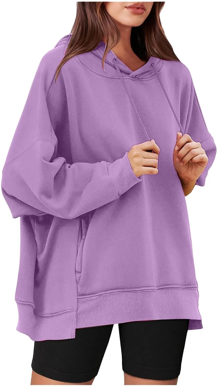 Oversized Hoodies for Womens Fleece Solid Colour Sweatshirts Long Sleeve Sweaters Pullover y2k Fall Outfits with Pocket