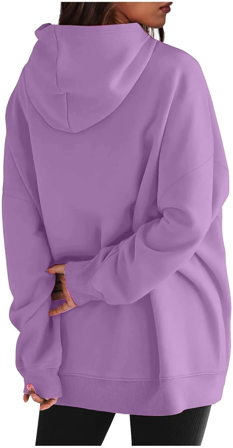 Oversized Hoodies for Womens Fleece Solid Colour Sweatshirts Long Sleeve Sweaters Pullover y2k Fall Outfits with Pocket