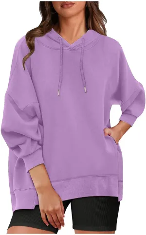 Oversized Hoodies for Womens Fleece Solid Colour Sweatshirts Long Sleeve Sweaters Pullover y2k Fall Outfits with Pocket