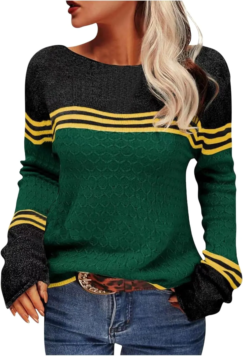 Oversized Sweaters for Women Chunky Cable Knit Pullover Sweater Trendy Crewneck Long Sleeve Winter Outfits Tops