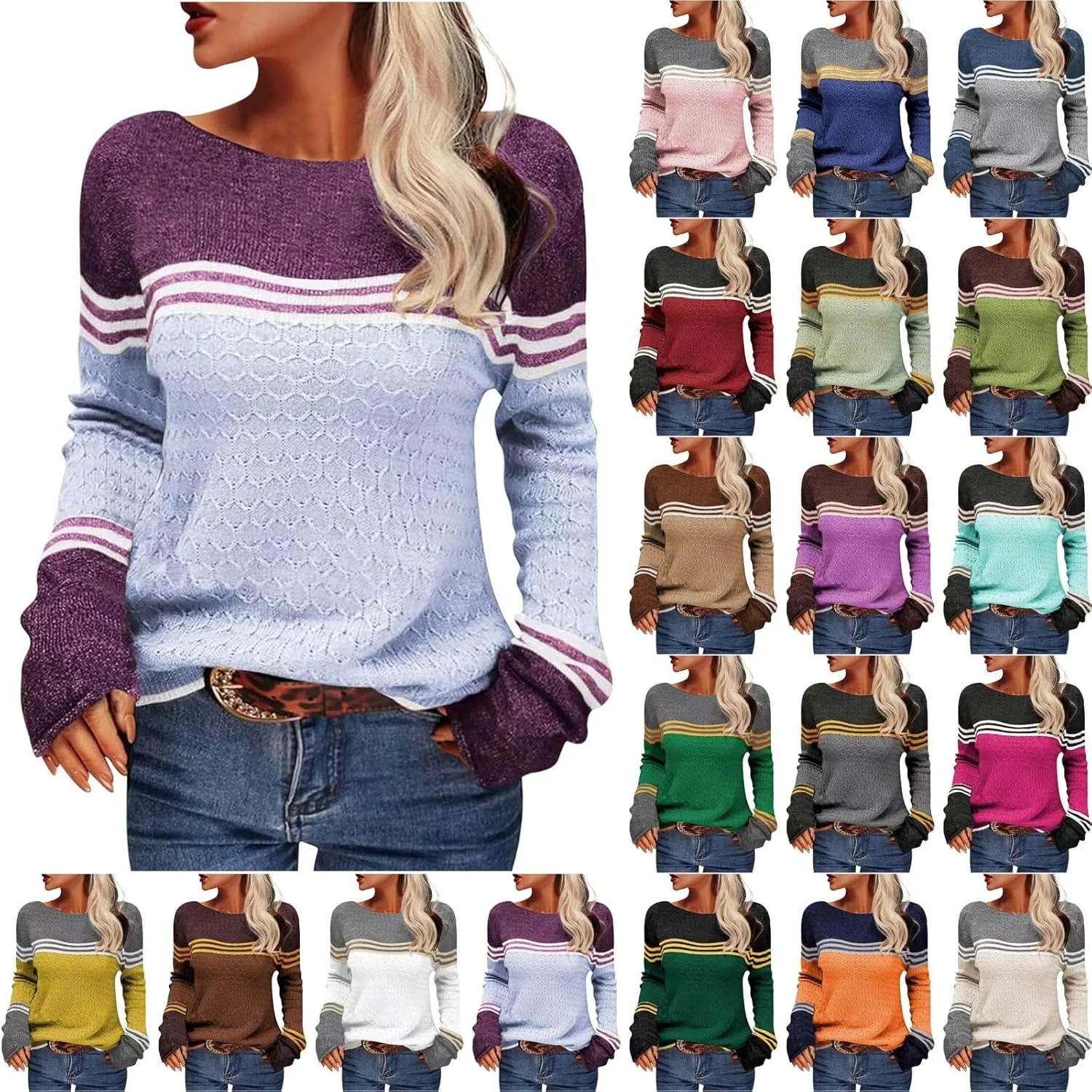 Oversized Sweaters for Women Chunky Cable Knit Pullover Sweater Trendy Crewneck Long Sleeve Winter Outfits Tops