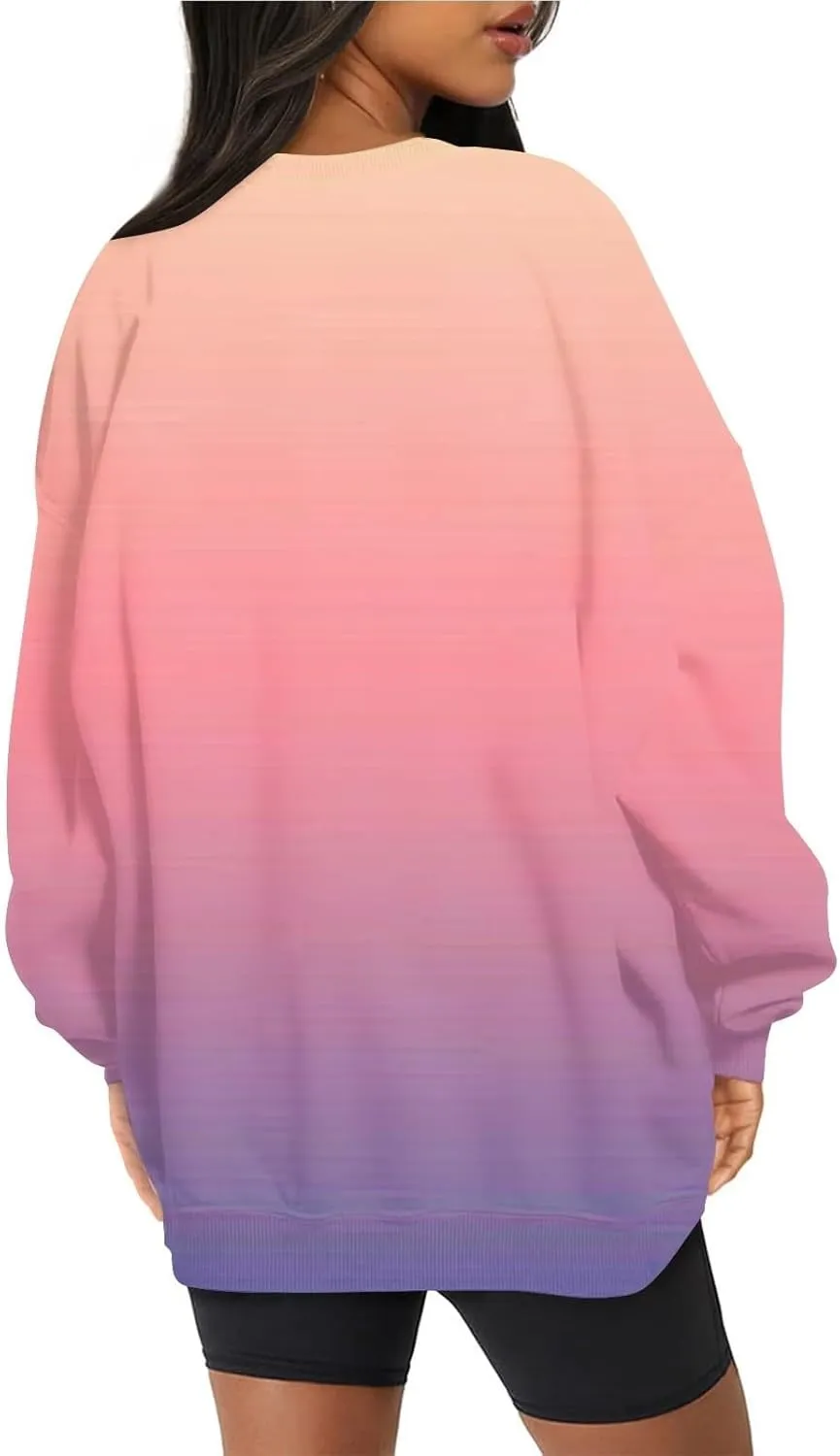 Oversized Sweatshirt for Women Gradient Color Tie-Dye Print Casual Crewneck Sweater Tops Loose Fit Long Sleeve Clothes