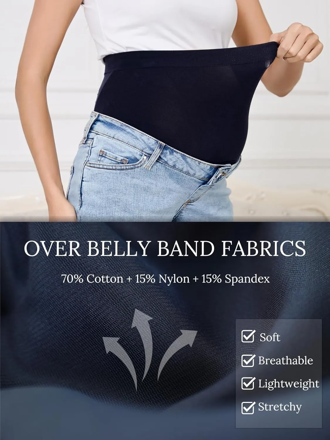 OVRUNS Women Maternity Jean Shorts Over The Belly Stretchy Comfy Rolled Cuff Pregnancy Denim Shorts with Pockets