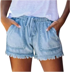 Ripped Denim Shorts for Women Trendy 2025 Summer Frayed Raw Hem Skinny Jean Shorts Dressy Casual Stretchy Jeans