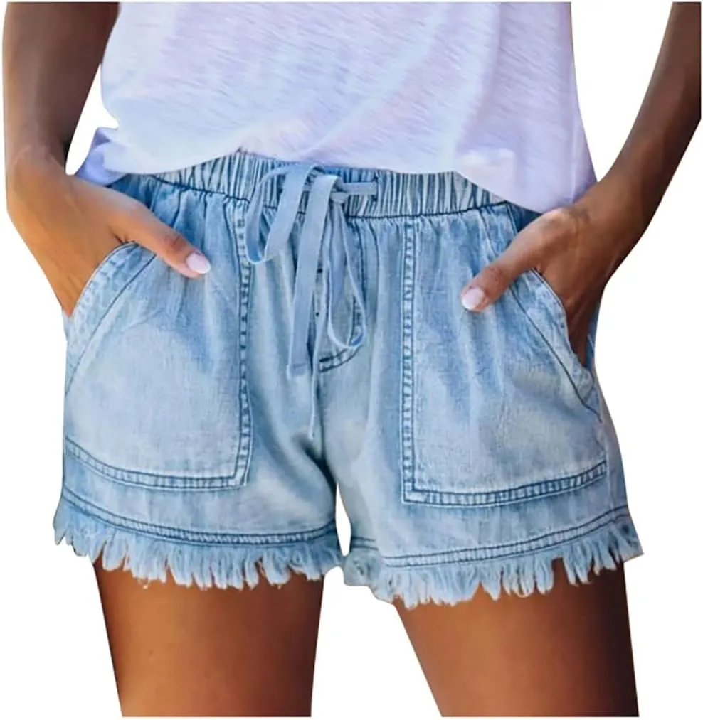 Ripped Denim Shorts for Women Trendy 2025 Summer Frayed Raw Hem Skinny Jean Shorts Dressy Casual Stretchy Jeans