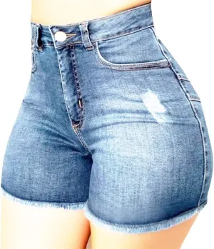 Ripped Jean Shorts for Women Plus Size High Waisted Stretchy Frayed Denim Distressed Jeans Shorts