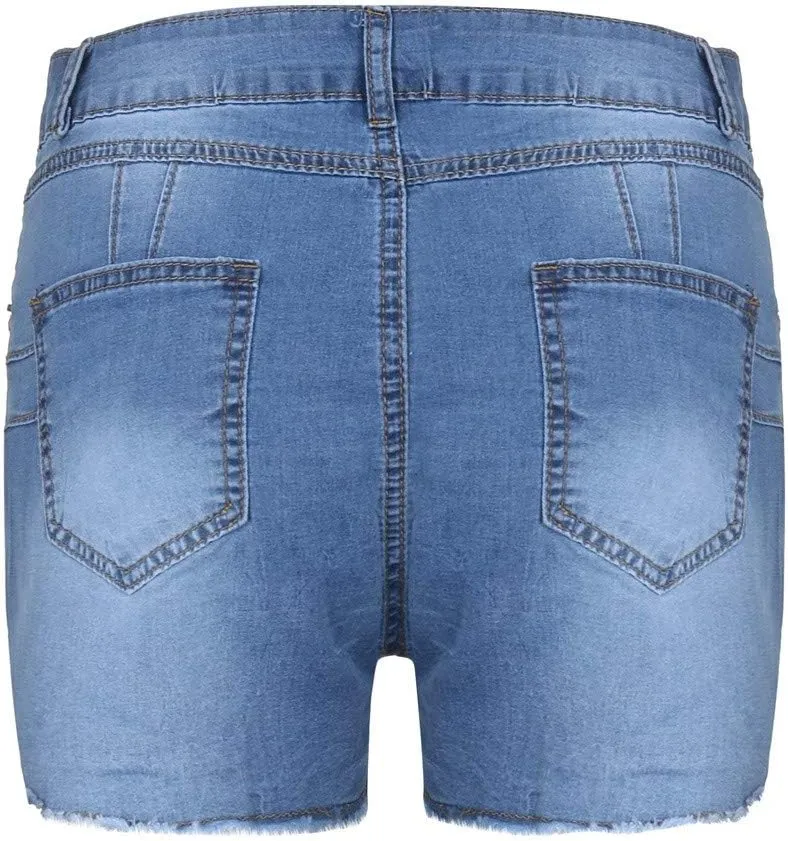 Ripped Jean Shorts for Women Plus Size High Waisted Stretchy Frayed Denim Distressed Jeans Shorts