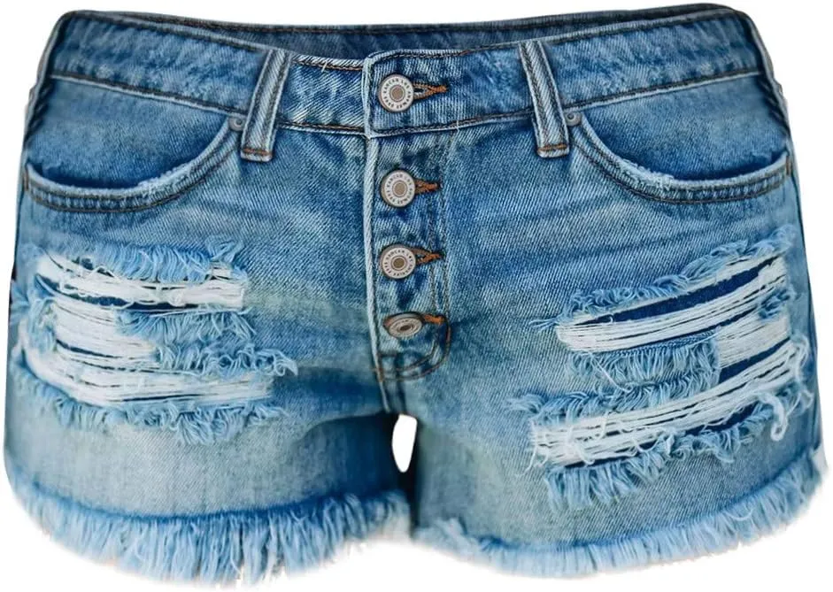 Ripped Jean Shorts Women High Waisted Stretchy Denim Shorts Frayed Raw Hem Distressed Cut Off Short Pants