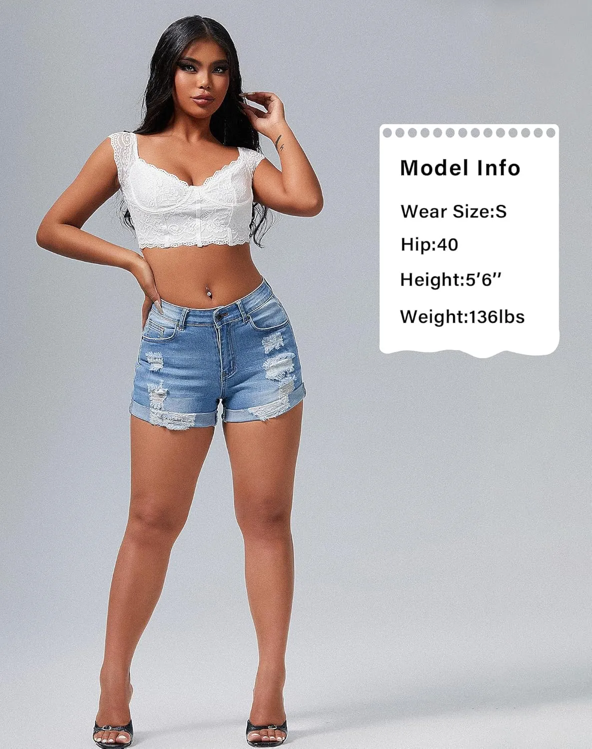 roswear Women's Summer Mid Rise Ripped Denim Shorts Stretchy Butt Lifting Jean Shorts