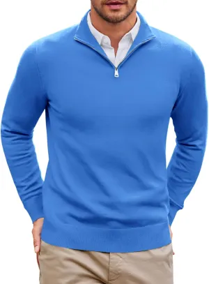Runcati Mens Quarter Zip Sweaters Long Sleeve Slim Fit Pullover Mock Neck Casual Knit Polo Sweater