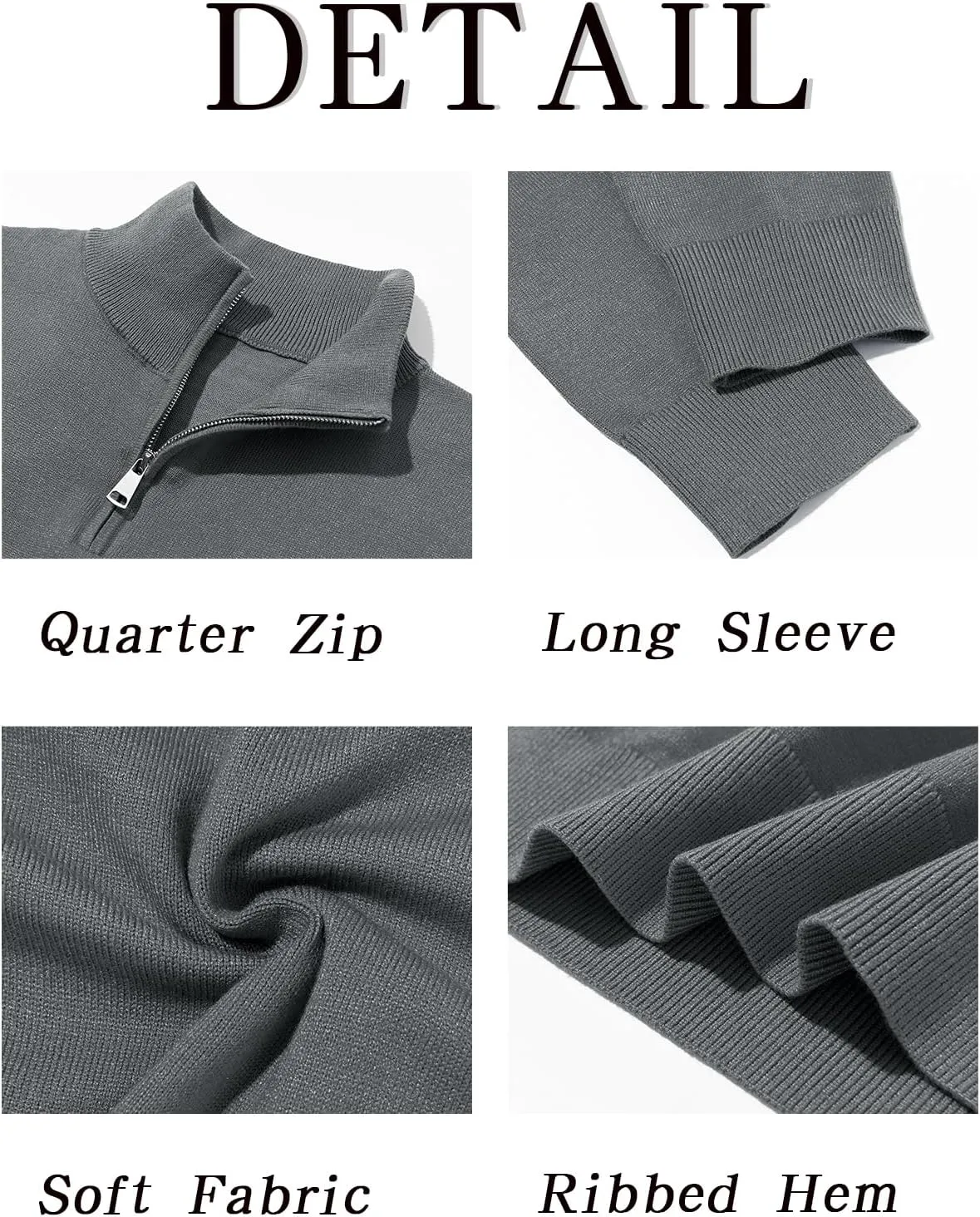 Runcati Mens Quarter Zip Sweaters Long Sleeve Slim Fit Pullover Mock Neck Casual Knit Polo Sweater
