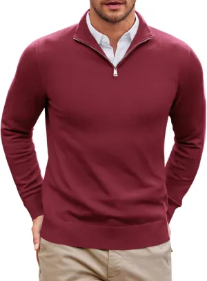 Runcati Mens Quarter Zip Sweaters Long Sleeve Slim Fit Pullover Mock Neck Casual Knit Polo Sweater