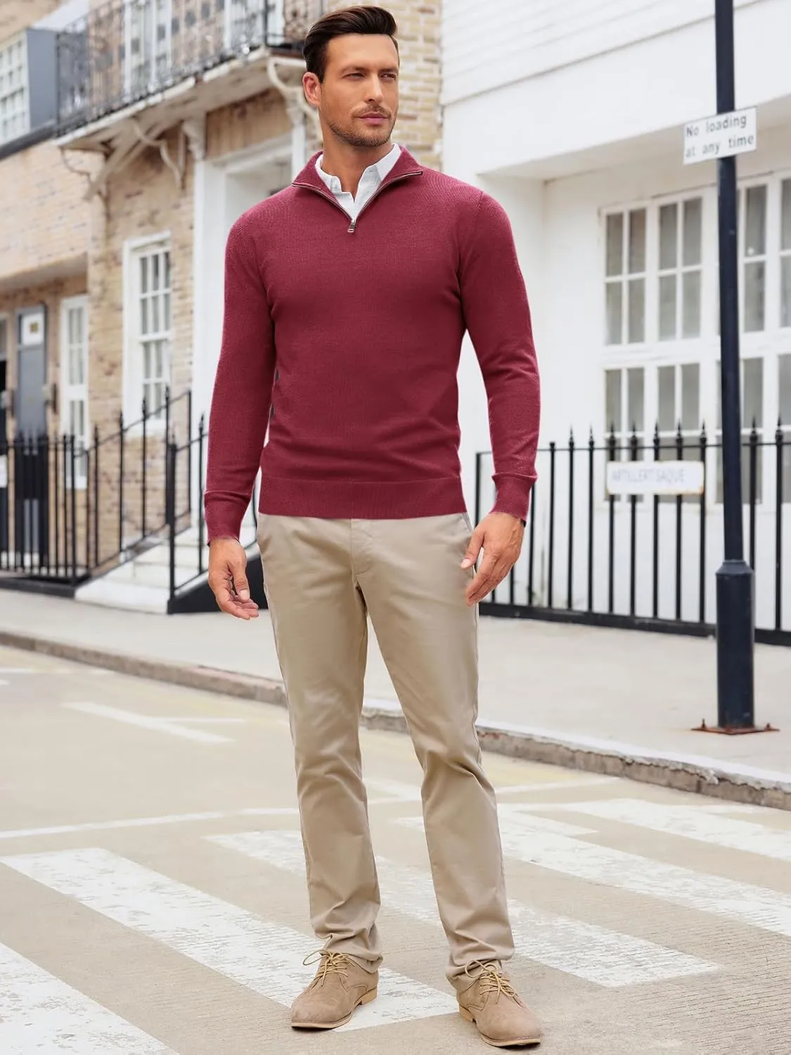 Runcati Mens Quarter Zip Sweaters Long Sleeve Slim Fit Pullover Mock Neck Casual Knit Polo Sweater