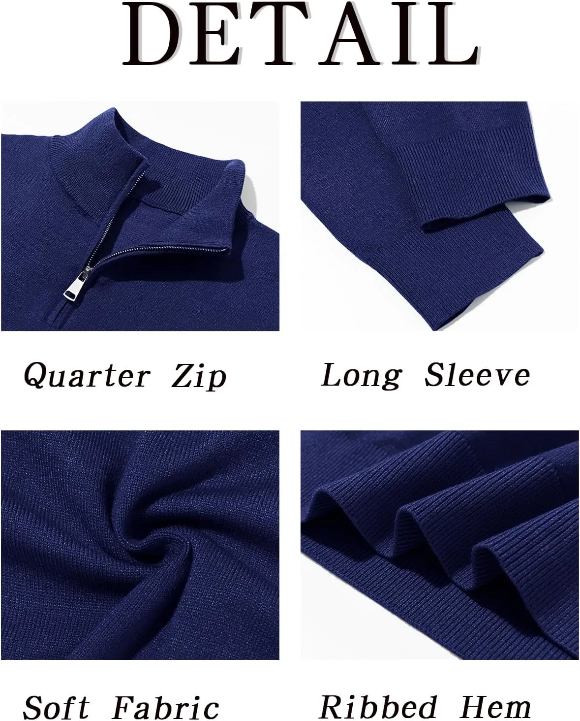 Runcati Mens Quarter Zip Sweaters Long Sleeve Slim Fit Pullover Mock Neck Casual Knit Polo Sweater