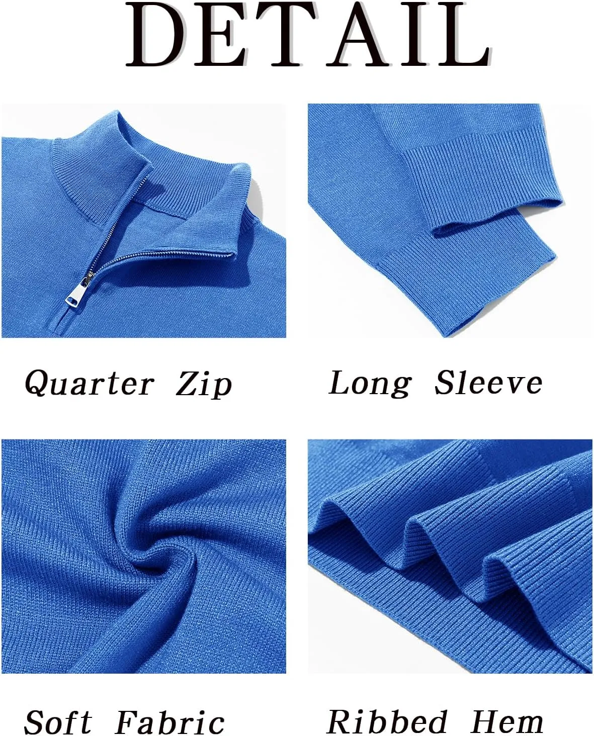 Runcati Mens Quarter Zip Sweaters Long Sleeve Slim Fit Pullover Mock Neck Casual Knit Polo Sweater