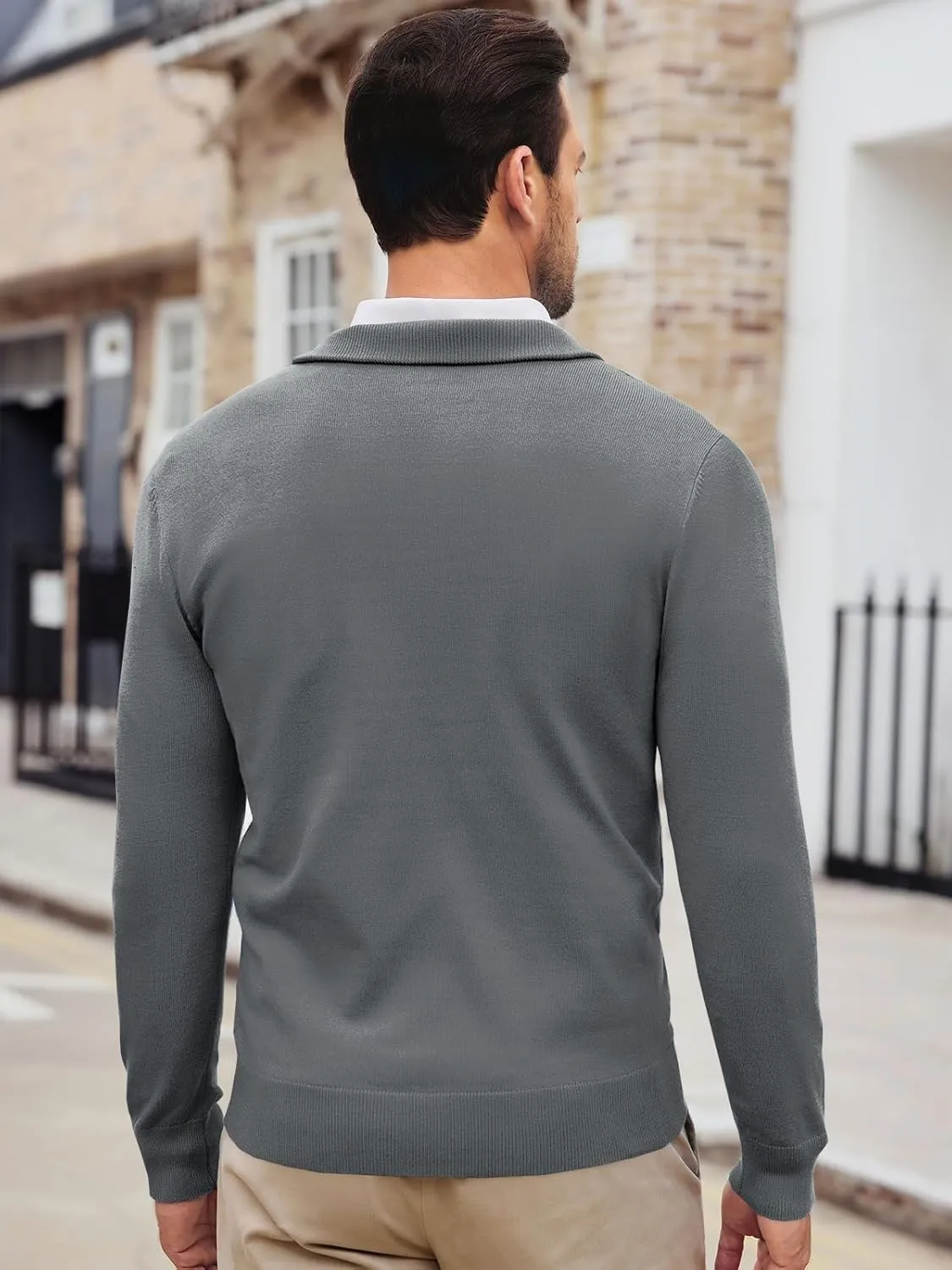 Runcati Mens Quarter Zip Sweaters Long Sleeve Slim Fit Pullover Mock Neck Casual Knit Polo Sweater