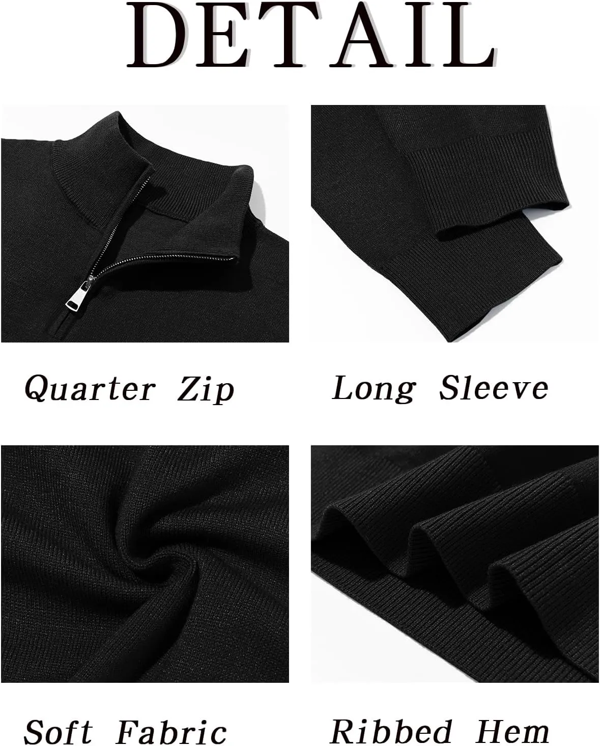 Runcati Mens Quarter Zip Sweaters Long Sleeve Slim Fit Pullover Mock Neck Casual Knit Polo Sweater