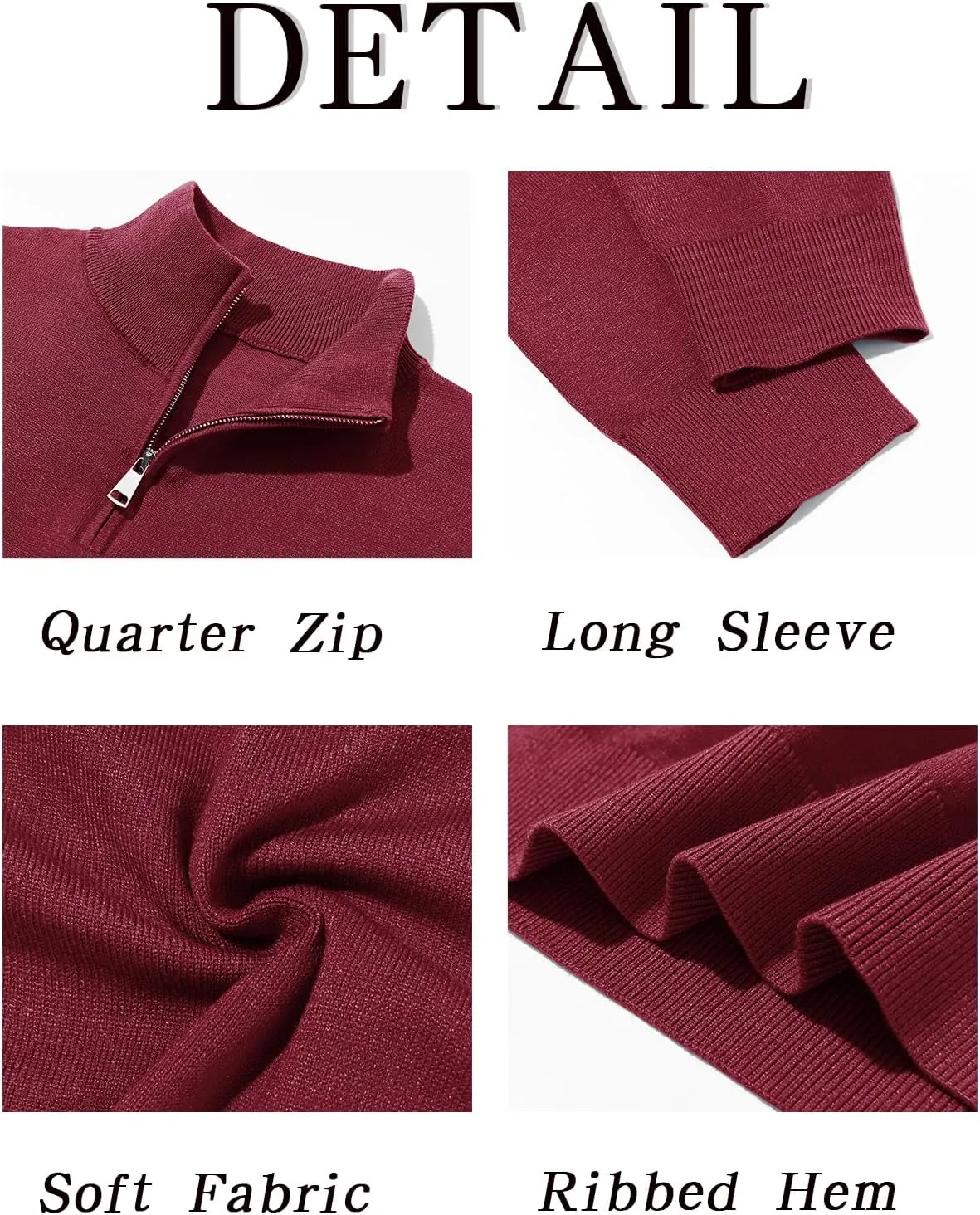 Runcati Mens Quarter Zip Sweaters Long Sleeve Slim Fit Pullover Mock Neck Casual Knit Polo Sweater