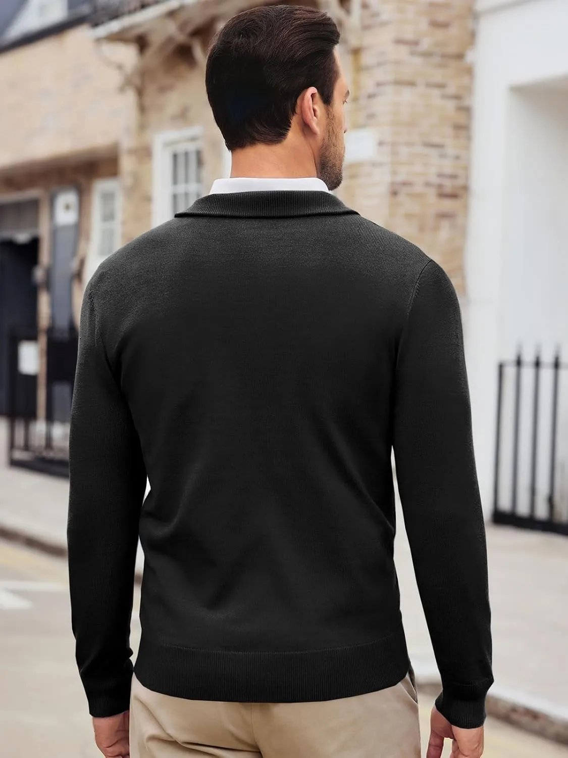Runcati Mens Quarter Zip Sweaters Long Sleeve Slim Fit Pullover Mock Neck Casual Knit Polo Sweater