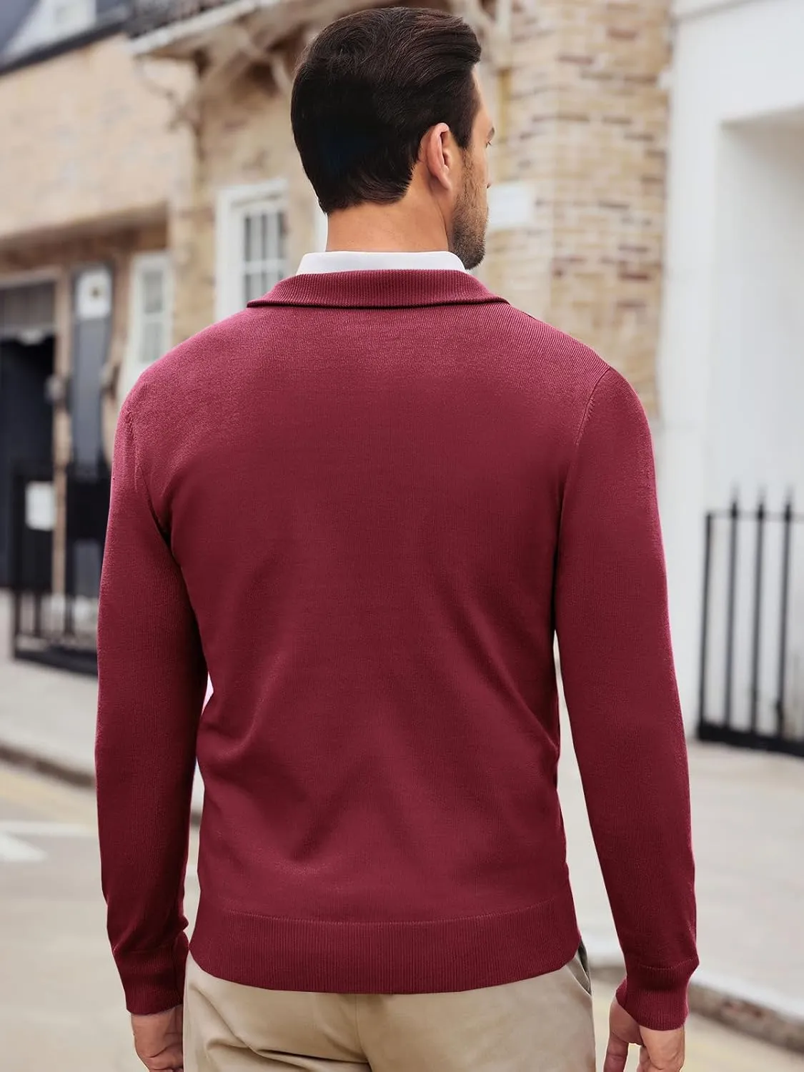 Runcati Mens Quarter Zip Sweaters Long Sleeve Slim Fit Pullover Mock Neck Casual Knit Polo Sweater