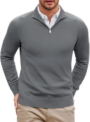 Runcati Mens Quarter Zip Sweaters Long Sleeve Slim Fit Pullover Mock Neck Casual Knit Polo Sweater