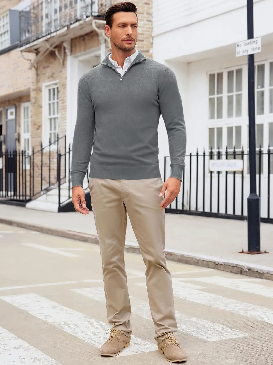 Runcati Mens Quarter Zip Sweaters Long Sleeve Slim Fit Pullover Mock Neck Casual Knit Polo Sweater