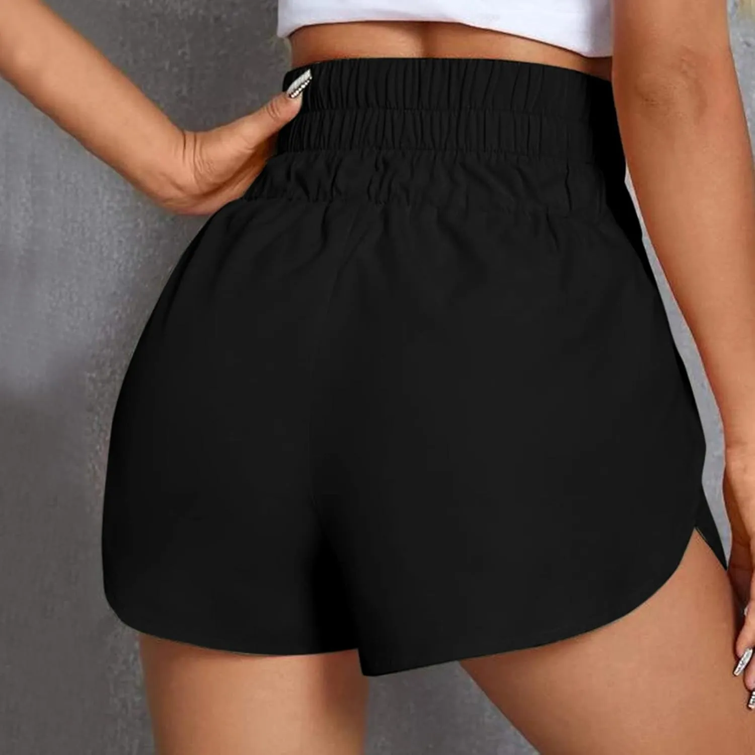Running Shorts for Women High Waisted Dolphin Split Gym Workout Athletic Track Shorts with Mesh Liner Quick Dry