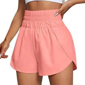 Running Shorts for Women High Waisted Dolphin Split Gym Workout Athletic Track Shorts with Mesh Liner Quick Dry