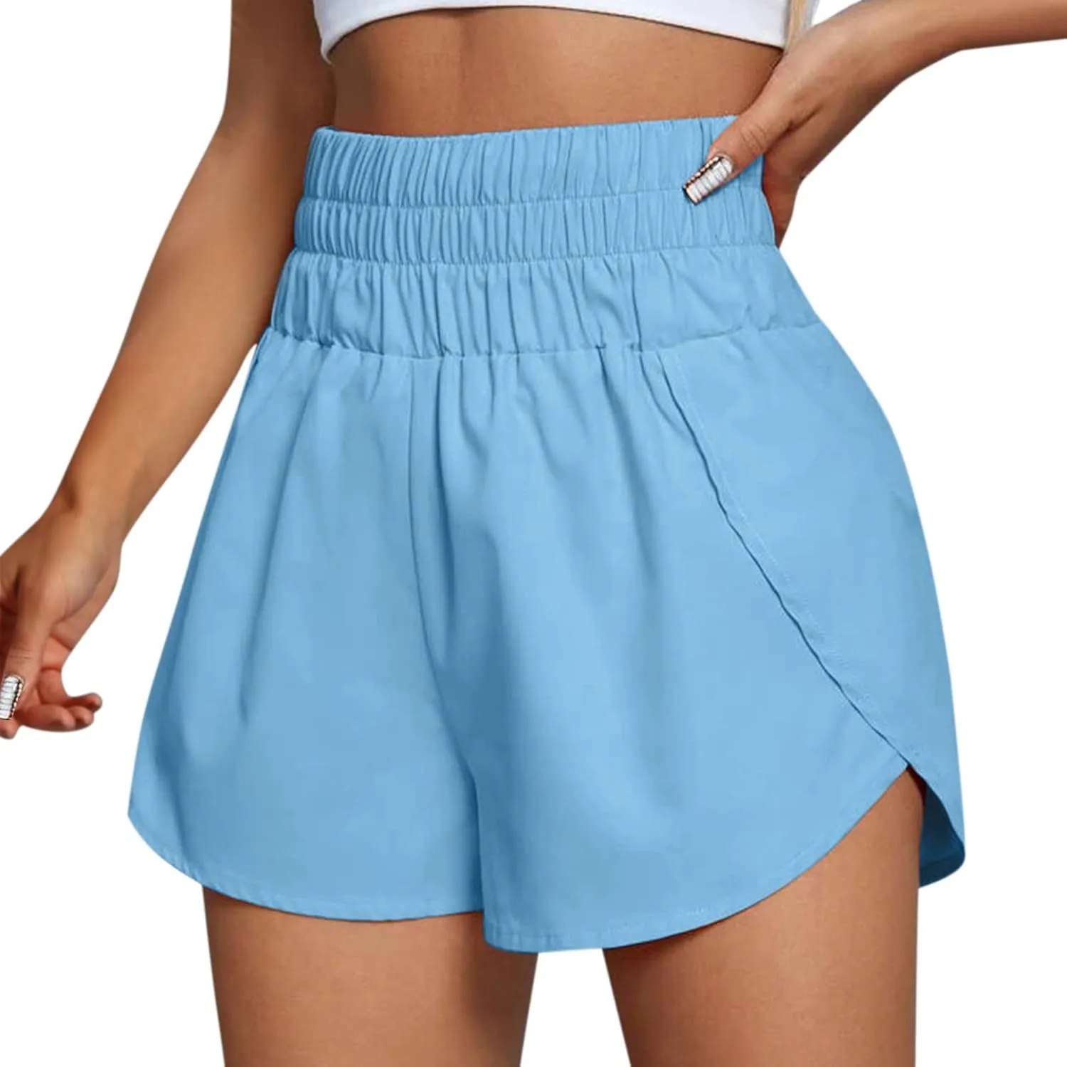 Running Shorts for Women High Waisted Dolphin Split Gym Workout Athletic Track Shorts with Mesh Liner Quick Dry
