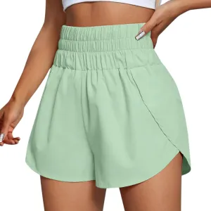 Running Shorts for Women High Waisted Dolphin Split Gym Workout Athletic Track Shorts with Mesh Liner Quick Dry