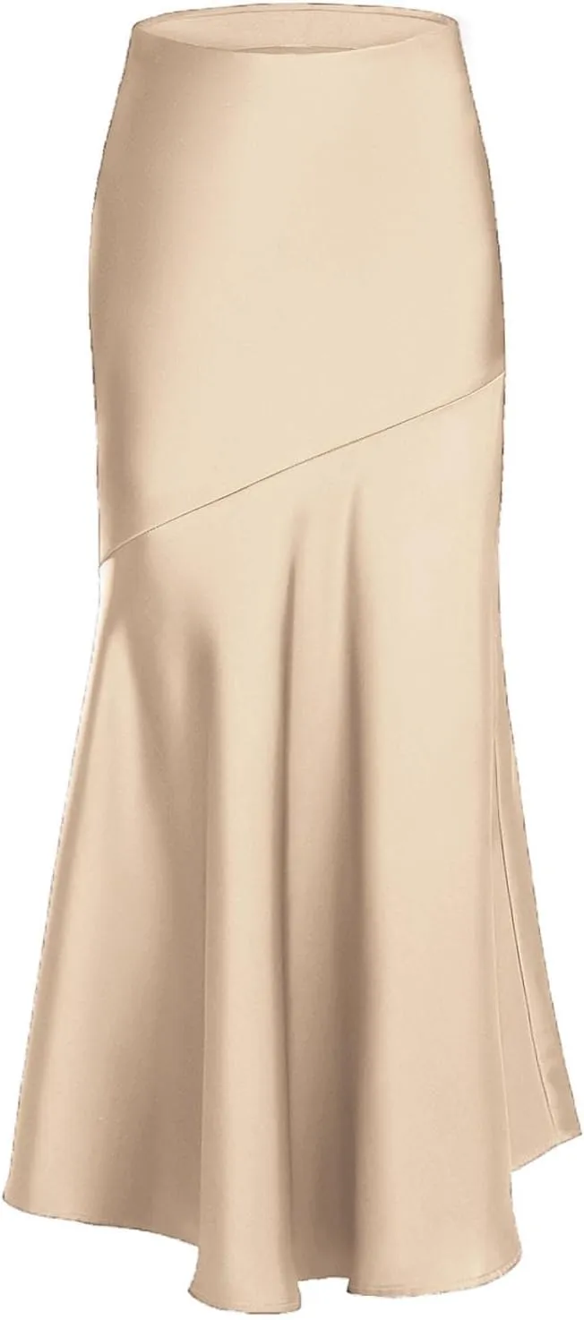 Satin Skirts for Women Trendy Elastic High Waisted Long Maxi Skirt Mermaid Hem Casual Formal Elegant Work Party Skirts