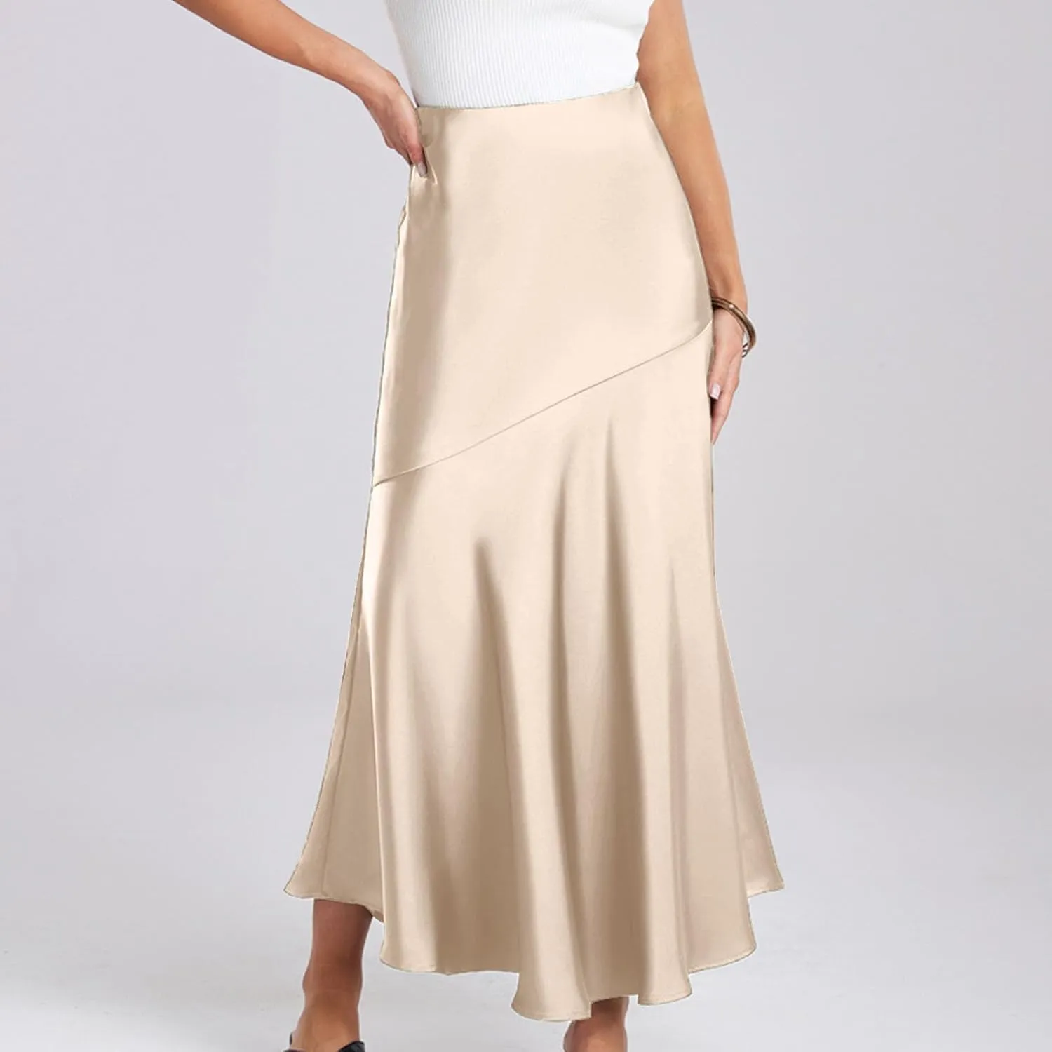 Satin Skirts for Women Trendy Elastic High Waisted Long Maxi Skirt Mermaid Hem Casual Formal Elegant Work Party Skirts