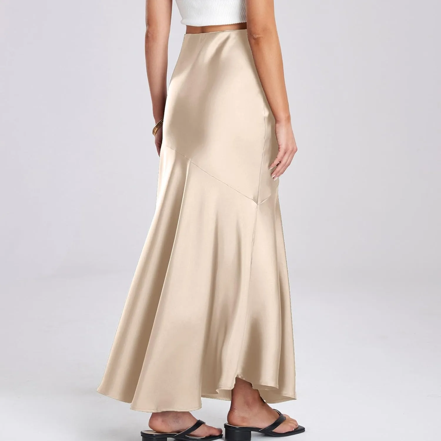 Satin Skirts for Women Trendy Elastic High Waisted Long Maxi Skirt Mermaid Hem Casual Formal Elegant Work Party Skirts