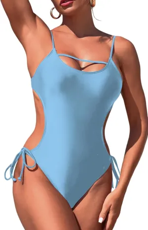 SEAUR Women's One Piece Swimsuit Scoop Neck Swimwear Side Tie Backless Bathing Suit Adjustable Straps Swimwear