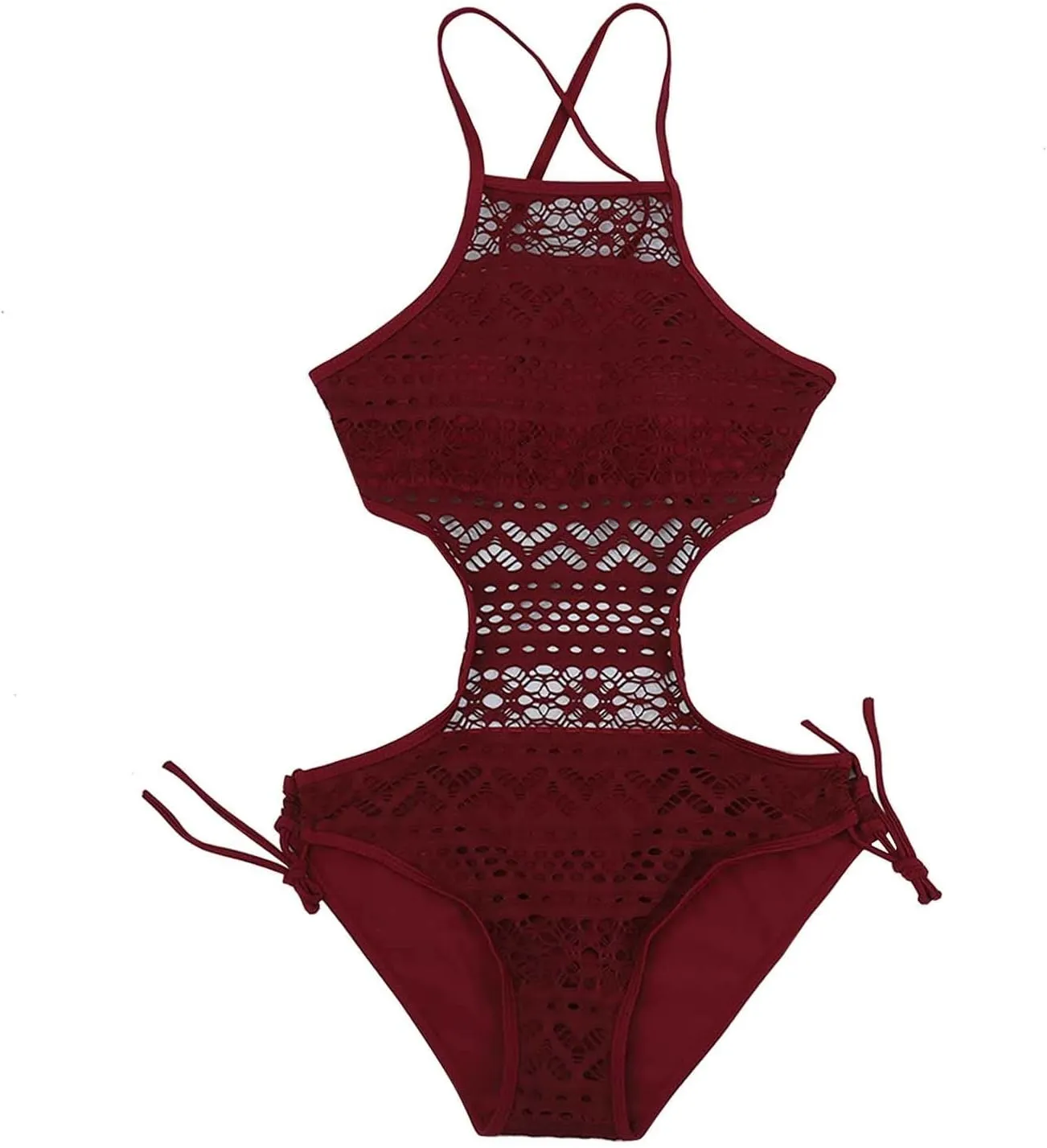 Sexy One Piece Swimsuit for Women Hollow Out Crochet Bathing Suit Side Tie Cutout Swimwear Backless 1 Piece Swim Suits