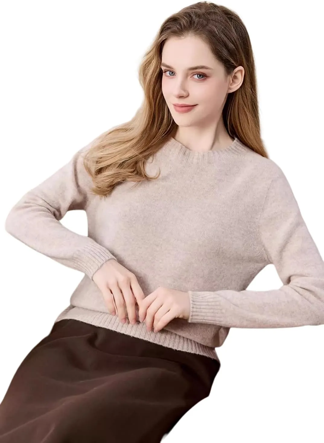 SheKiss 2024 Womens Fall Pullover Cropped Sweaters Tops Grey Long Sleeves Fashion Cashmere Sweater Crewneck Trendy Outfits