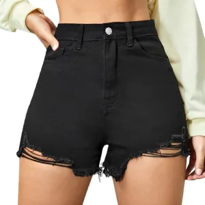 Short Jeans for Women Casual High Waisted Womens Denim Shorts Stretchy Frayed Distressed Ripped Stretchy Shorts for Women