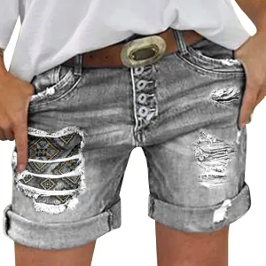 Short Jeans for Women Casual High Waisted Womens Denim Shorts Stretchy Frayed Distressed Ripped Stretchy Shorts for Women