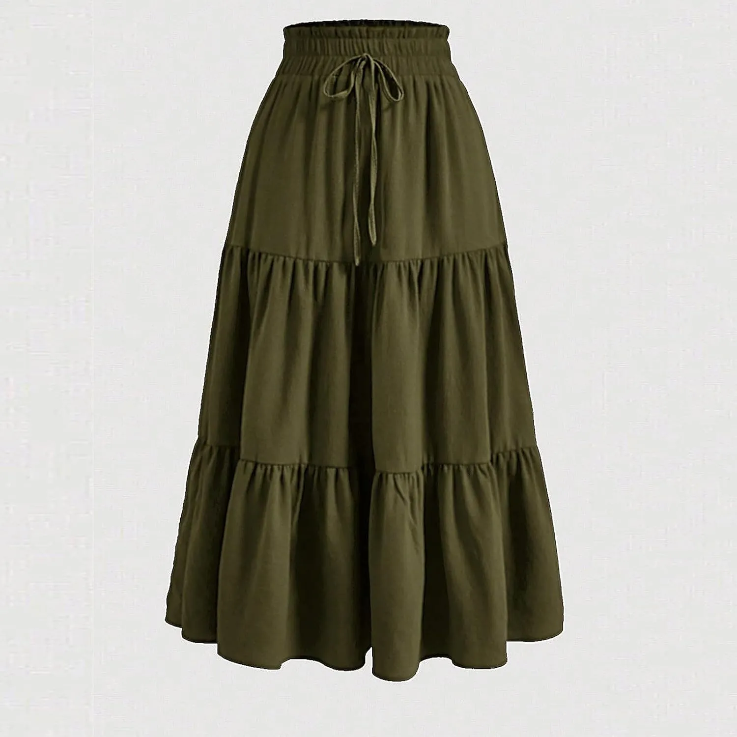 Skirts for Women Trendy Summer Tiered Elastic High Waisted Floral Skirt Vacation A Line Drawstring Flowy Long Skirts