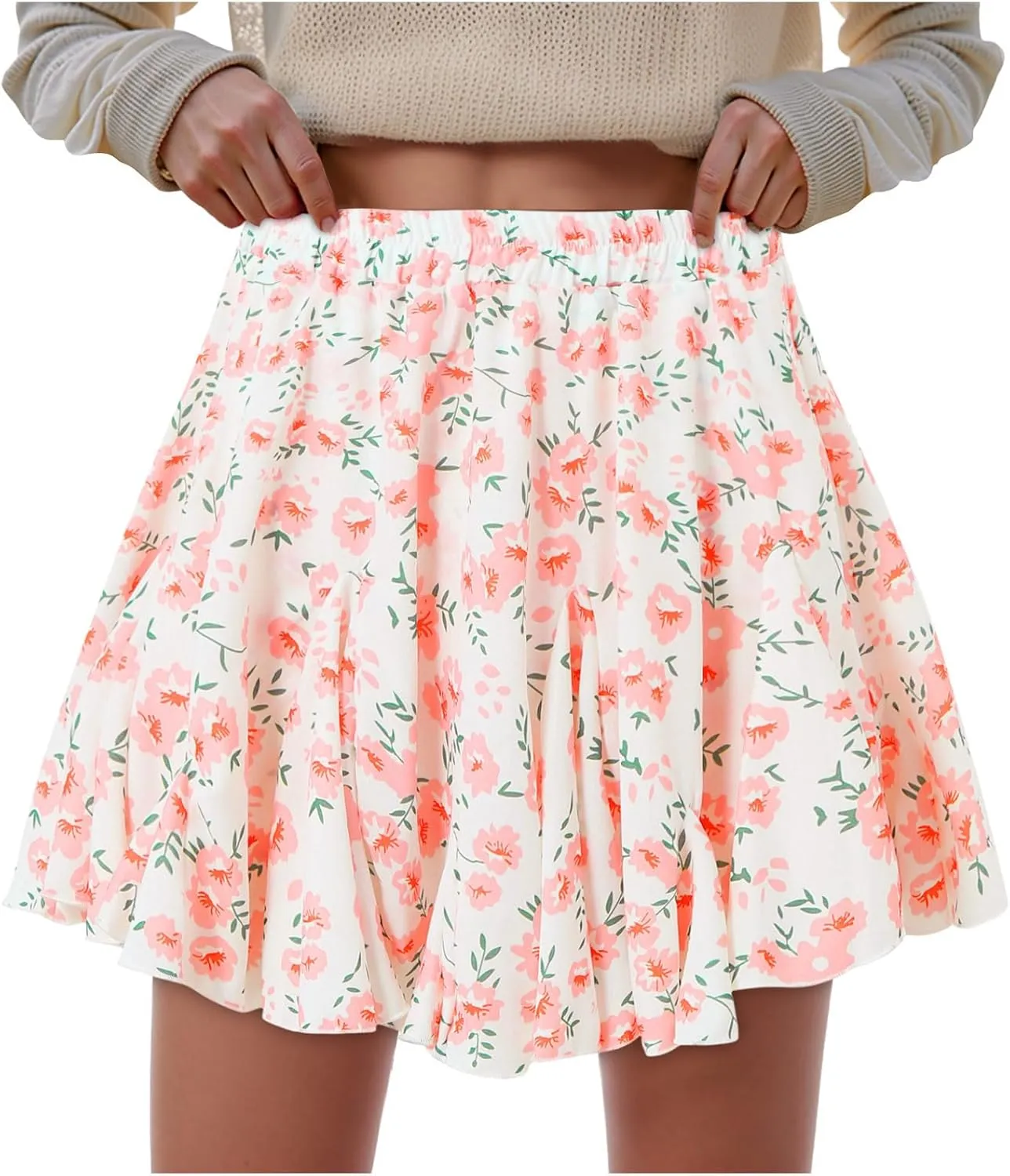 Skirts for Women Trendy Vintage Bohemian Floral Print High Elastic Waist Loose A Line Trendy Pleated Maxi Skirts
