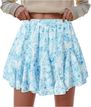 Skirts for Women Vintage Bohemian Floral Print High Elastic Waist Trendy Pleated Maxi Skirts for Girls Streetwear