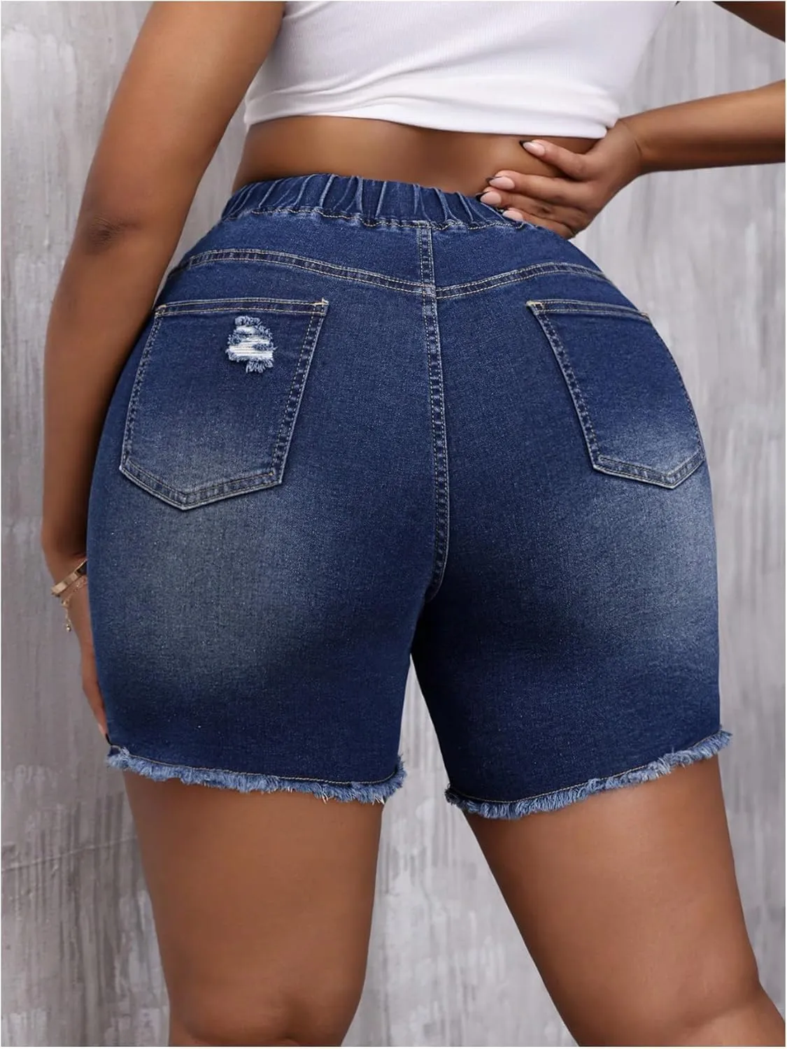 SOLY HUX Women's Plus Size Ripped Denim Shorts Distressed Drawstring High Waisted Skinny Jean Short Pants