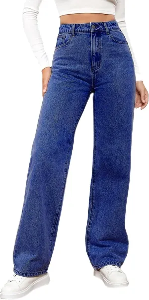 Straight Leg Jeans for Women,Trendy Retro High Waisted Wide Leg Stretch Boyfriend Denim Pants